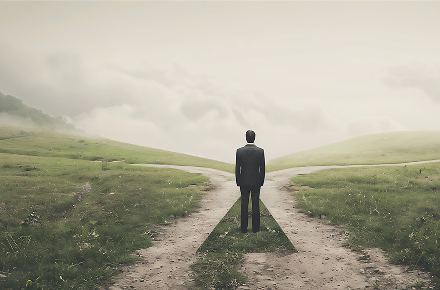 キャリアの分岐点に立つ人物の後ろ姿